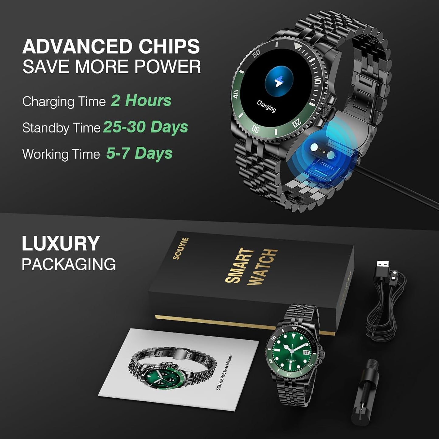 2025 DA GPT Smart Watch with Bluetooth Call,1.19-Inch AMOLED Display, 24/7 Heart Rate, Blood Oxygen, Blood Pressure, Sleep Monitor, 107 Sports Fitness Tracker, Compatible Android and Ios Black Green