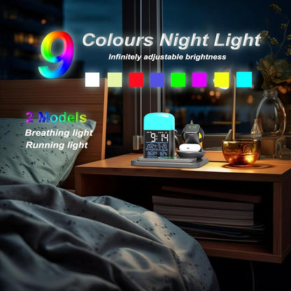 3 in 1 Wireless Charging Station,Wireless Charger Compatible with Iphone 16/15/14/13/Pro/Max/Xs/Plus.For Apple Watch,Charging Dock for Airpods with Digital Alarm Clock and Night Light (Y21)