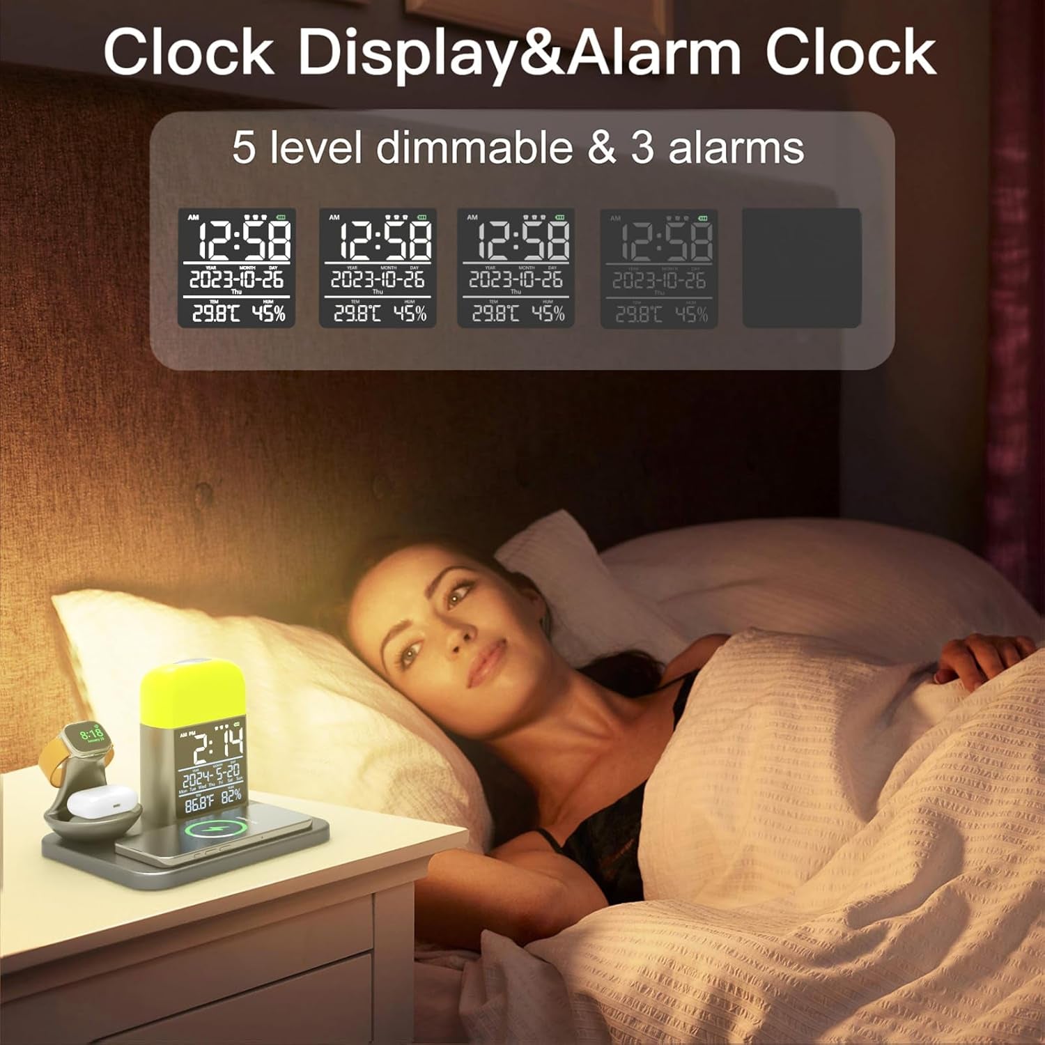 3 in 1 Wireless Charging Station,Wireless Charger Compatible with Iphone 16/15/14/13/Pro/Max/Xs/Plus.For Apple Watch,Charging Dock for Airpods with Digital Alarm Clock and Night Light (Y21)