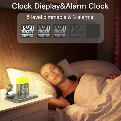 3 in 1 Wireless Charging Station,Wireless Charger Compatible with Iphone 16/15/14/13/Pro/Max/Xs/Plus.For Apple Watch,Charging Dock for Airpods with Digital Alarm Clock and Night Light (Y21)