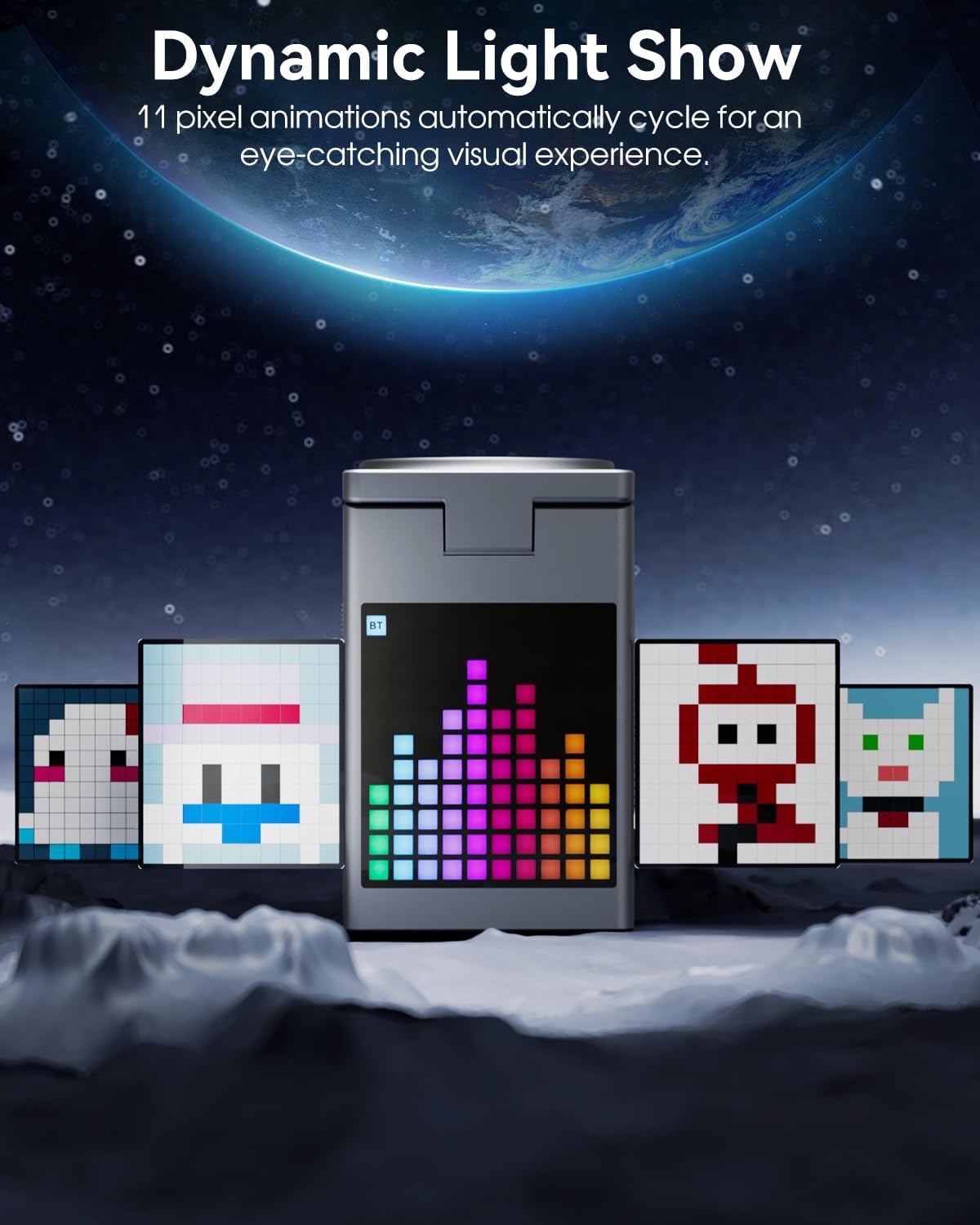 3-In-1 Wireless Charger, Bluetooth Speaker, Pixel Animation Display, Digital Alarm Clock for Apple Mag Safe Iphone 17 16E 16 15 14 13 12 Pro Max Iwatch and Airpods Fasting Charging Station