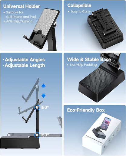 Gifts for Men Women, Phone Stand with Bluetooth Speaker, HD Surround Sound Speaker, Compatible with All Iphone/Android Phones Ipad Kindle, Cool Gadget Gift for Men Women Dad Mom Christmas Birthday