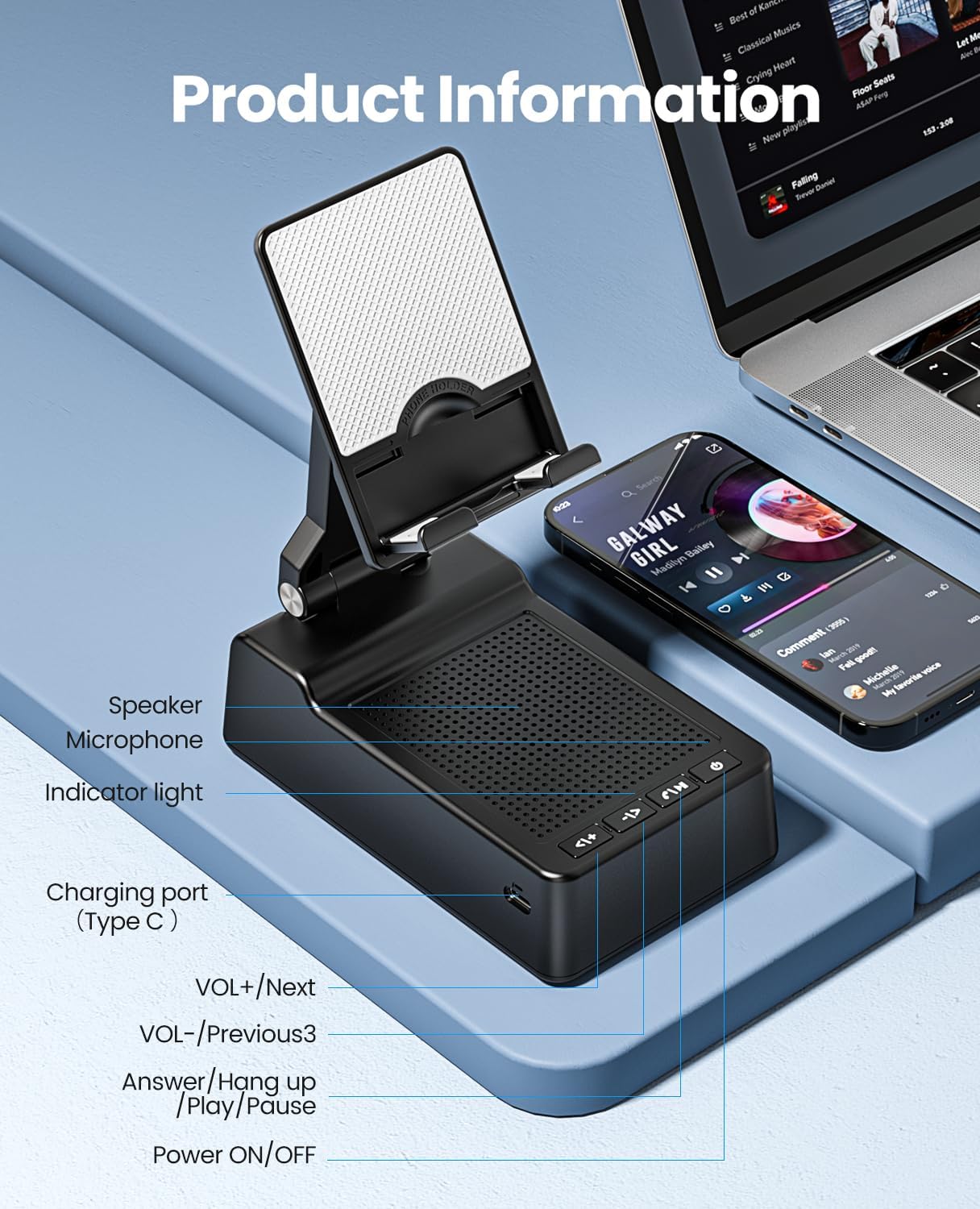 Gifts for Men Women, Phone Stand with Bluetooth Speaker, HD Surround Sound Speaker, Compatible with All Iphone/Android Phones Ipad Kindle, Cool Gadget Gift for Men Women Dad Mom Christmas Birthday