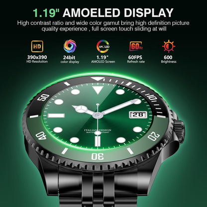 2025 DA GPT Smart Watch with Bluetooth Call,1.19-Inch AMOLED Display, 24/7 Heart Rate, Blood Oxygen, Blood Pressure, Sleep Monitor, 107 Sports Fitness Tracker, Compatible Android and Ios Black Green