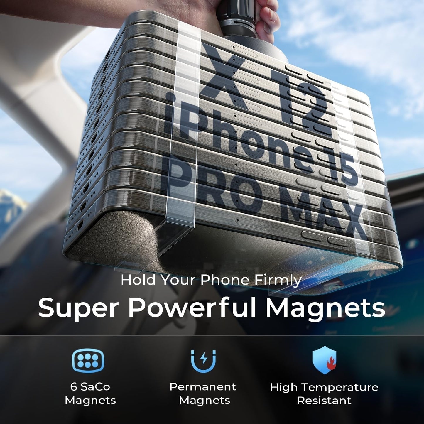 Magnetic Phone Holder for Car - Upgraded Clip Ultra 6 Strong Magnets, Phone Magnets for Back of Phone, Soporte De Telefono Para Carro for Galaxy S25 Ultra 4-6.7 Inch Smartphones (Black)