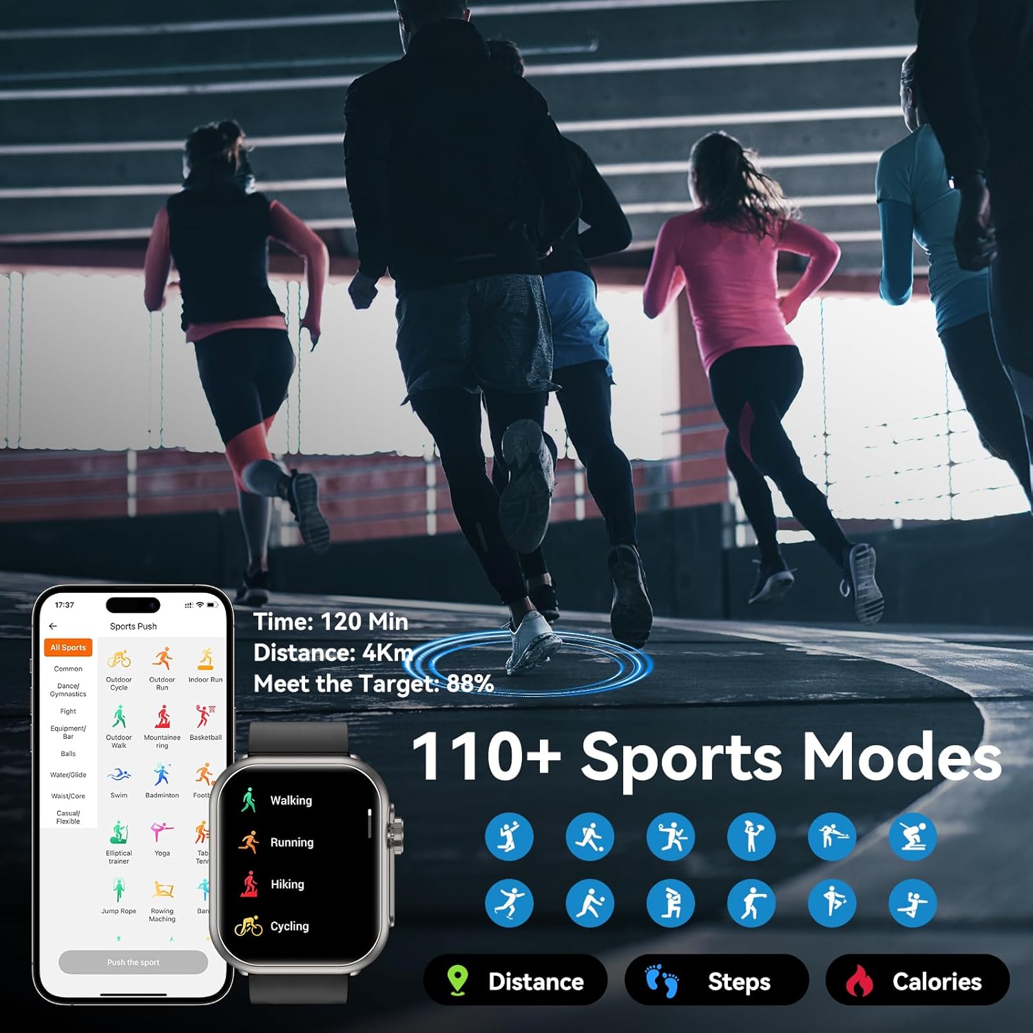 Smart Watch for Men Women, 1.85" HD Fitness Tracker (Answer/Make Call), 1000 Mah Battery, 120+ Sport Modes, 24/7 Heart Rate/Sleep Monitor Fitness Watch, IP68 Waterproof, Smartwatch for Android/Iphone