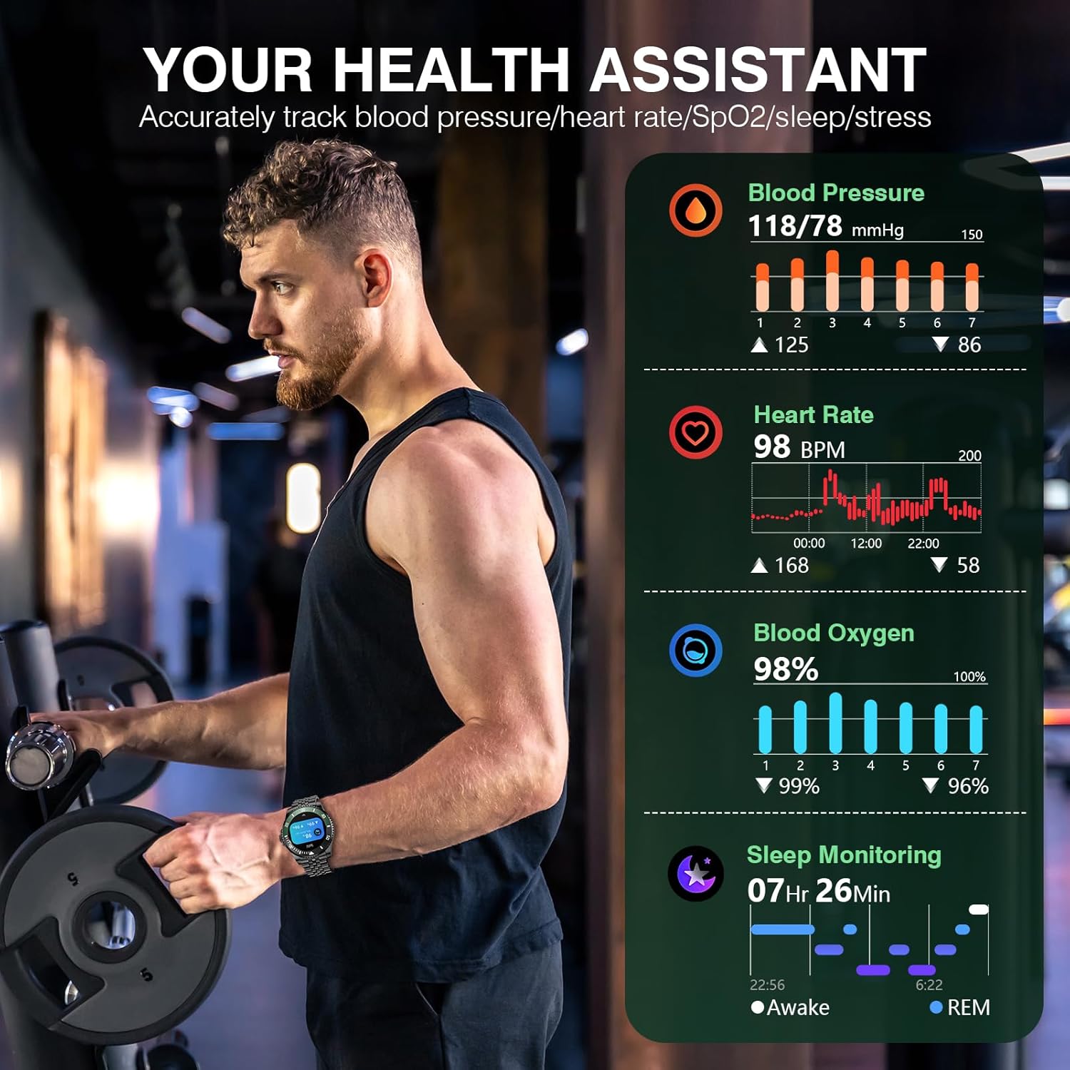 2025 DA GPT Smart Watch with Bluetooth Call,1.19-Inch AMOLED Display, 24/7 Heart Rate, Blood Oxygen, Blood Pressure, Sleep Monitor, 107 Sports Fitness Tracker, Compatible Android and Ios Black Green