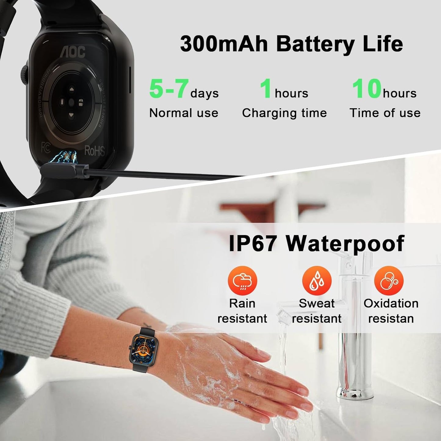Smart Watch with 1.95" AMOLED Display, Chatgpt AI& Bluetooth Call, Fitness Tracker for Women Men, Heart Rate & Sleep Monitor, 100+ Sports Modes, 10 Days Battery, IP68 Waterproof, Silver