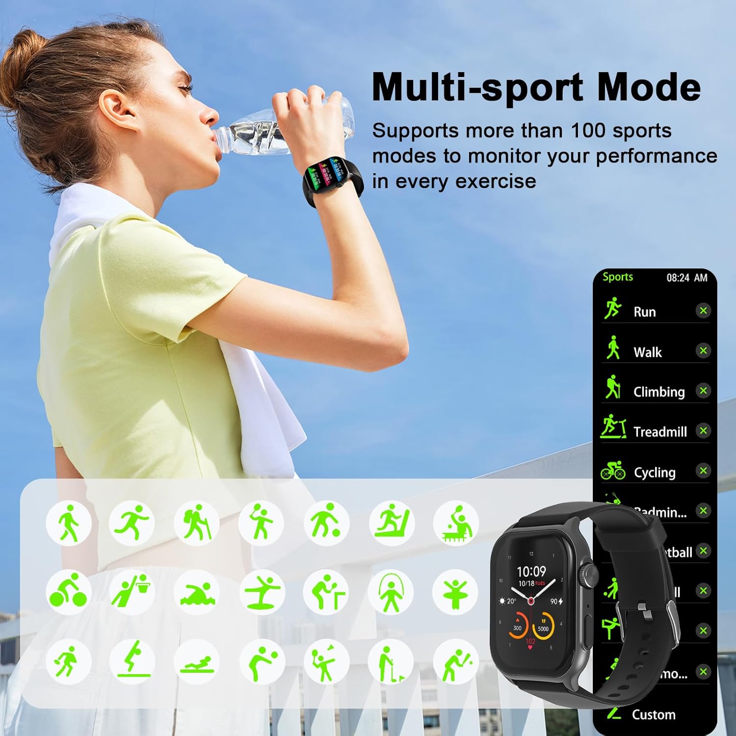 Smart Watch with 1.95" AMOLED Display, Chatgpt AI& Bluetooth Call, Fitness Tracker for Women Men, Heart Rate & Sleep Monitor, 100+ Sports Modes, 10 Days Battery, IP68 Waterproof, Silver