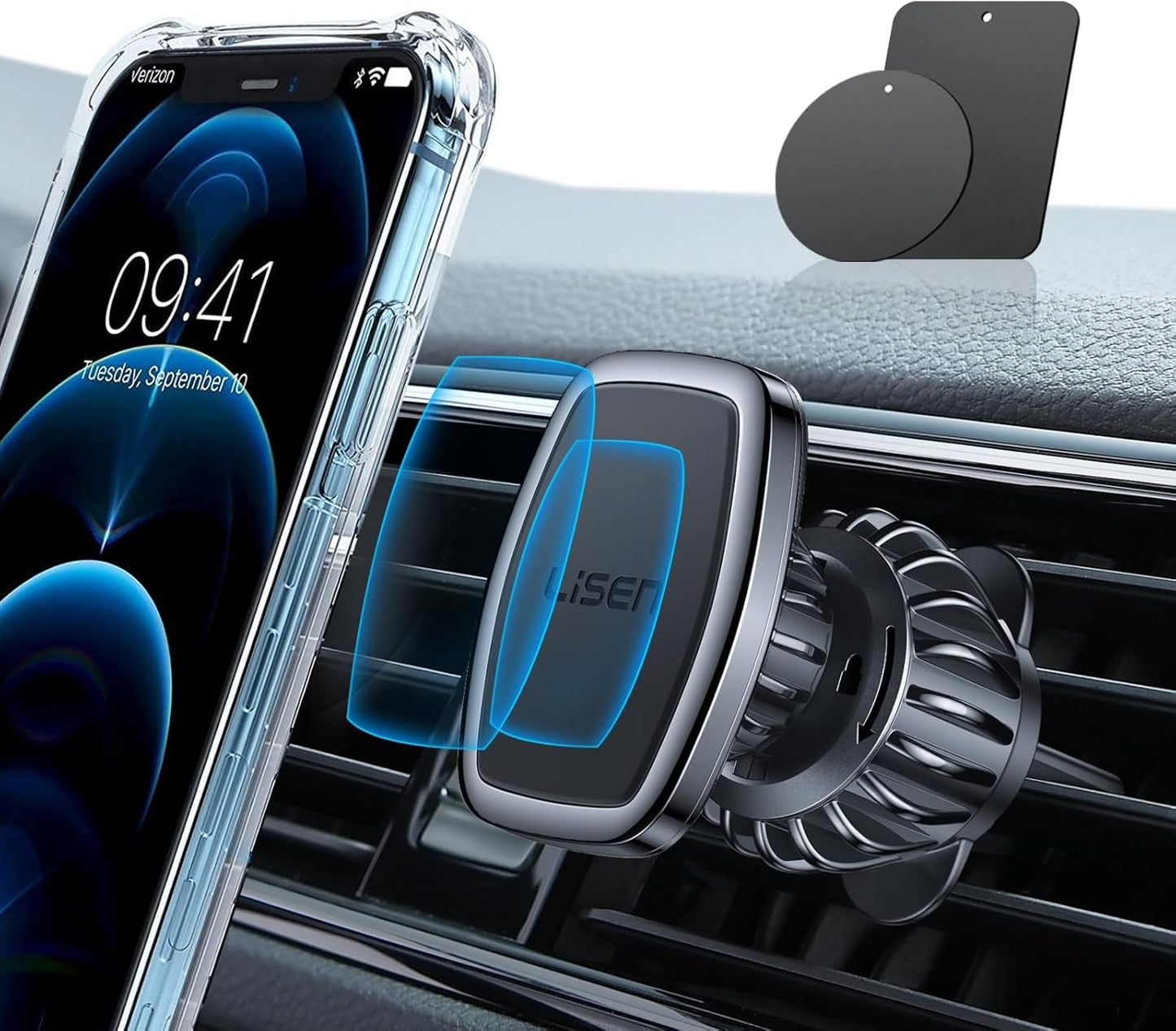 Magnetic Phone Holder for Car - Upgraded Clip Ultra 6 Strong Magnets, Phone Magnets for Back of Phone, Soporte De Telefono Para Carro for Galaxy S25 Ultra 4-6.7 Inch Smartphones (Black)