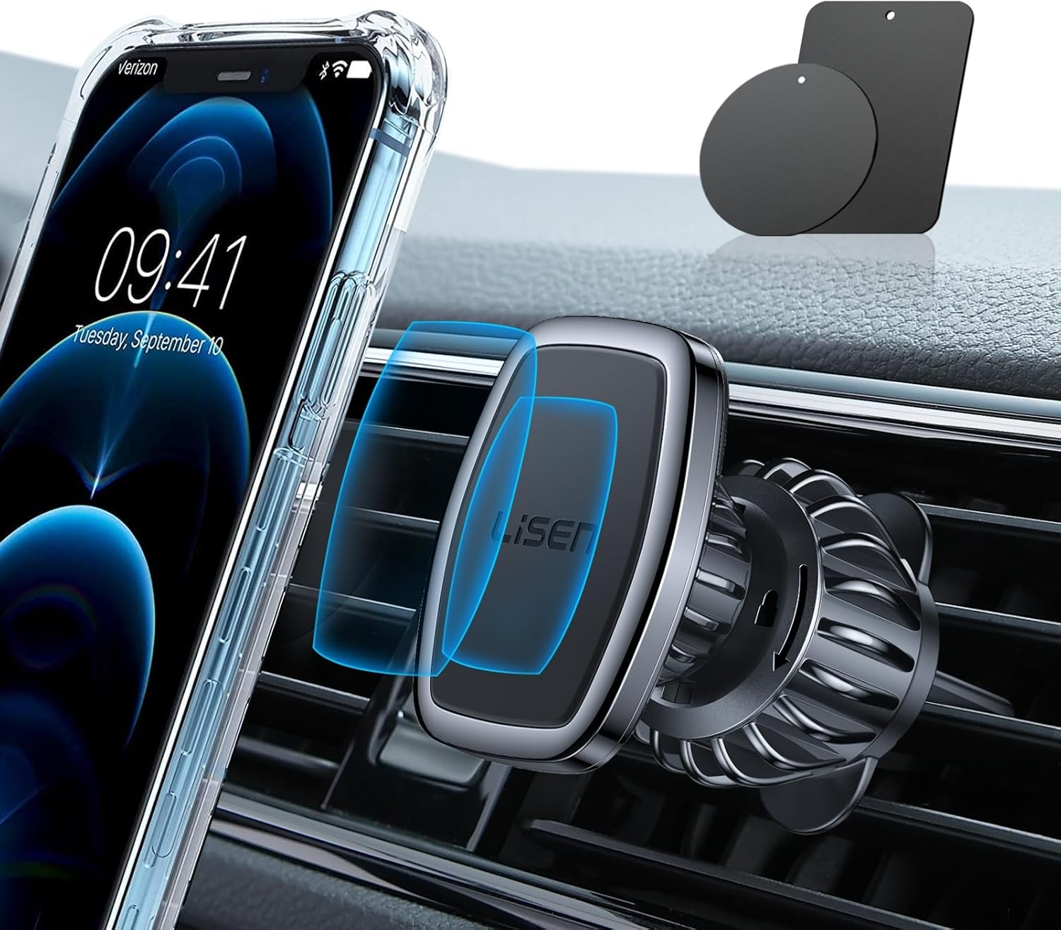 Magnetic Phone Holder for Car - Upgraded Clip Ultra 6 Strong Magnets, Phone Magnets for Back of Phone, Soporte De Telefono Para Carro for Galaxy S25 Ultra 4-6.7 Inch Smartphones (Black)