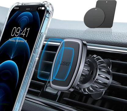 Magnetic Phone Holder for Car - Upgraded Clip Ultra 6 Strong Magnets, Phone Magnets for Back of Phone, Soporte De Telefono Para Carro for Galaxy S25 Ultra 4-6.7 Inch Smartphones (Black)