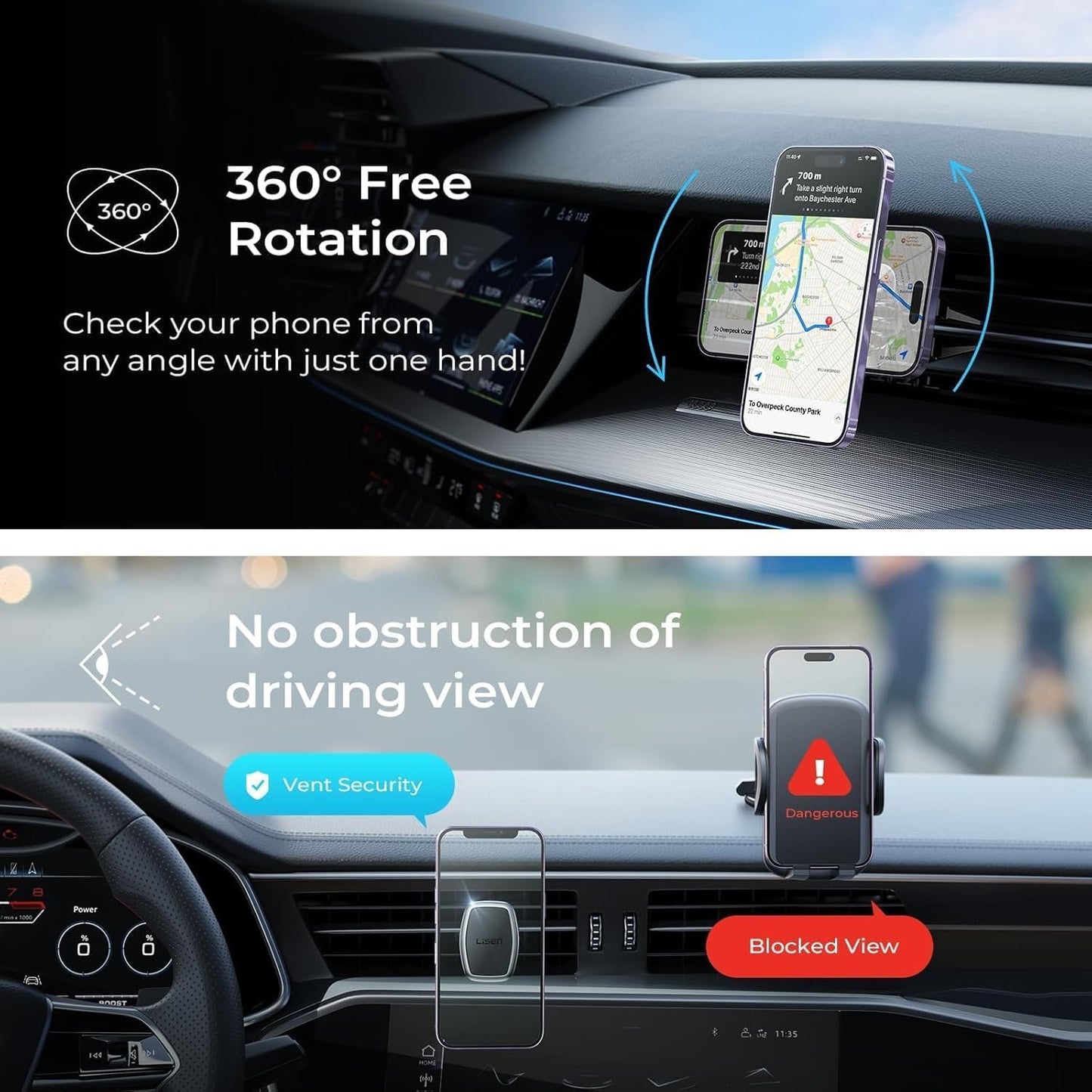 Magnetic Phone Holder for Car - Upgraded Clip Ultra 6 Strong Magnets, Phone Magnets for Back of Phone, Soporte De Telefono Para Carro for Galaxy S25 Ultra 4-6.7 Inch Smartphones (Black)