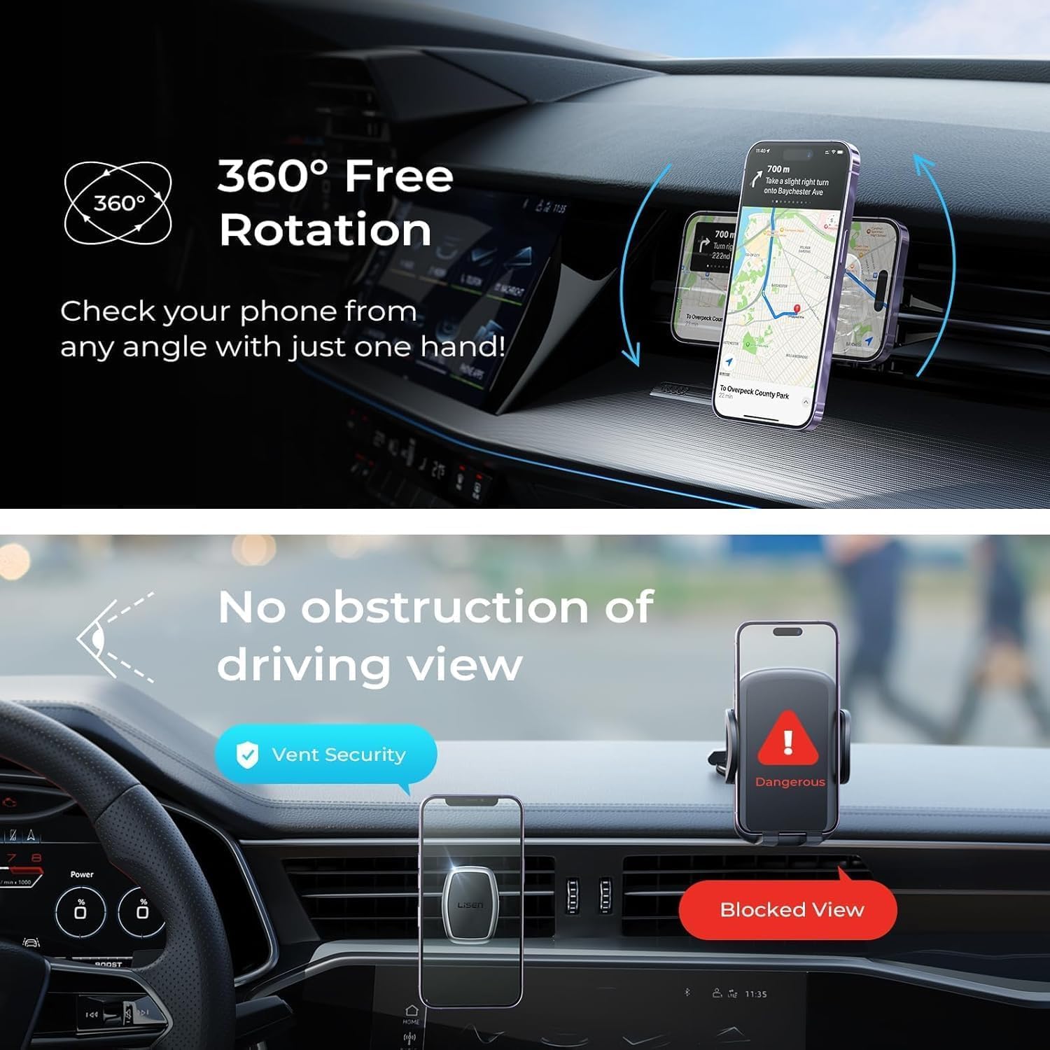 Magnetic Phone Holder for Car - Upgraded Clip Ultra 6 Strong Magnets, Phone Magnets for Back of Phone, Soporte De Telefono Para Carro for Galaxy S25 Ultra 4-6.7 Inch Smartphones (Black)