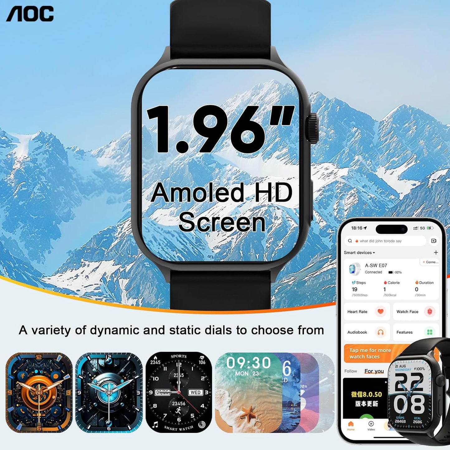 Smart Watch with 1.95" AMOLED Display, Chatgpt AI& Bluetooth Call, Fitness Tracker for Women Men, Heart Rate & Sleep Monitor, 100+ Sports Modes, 10 Days Battery, IP68 Waterproof, Silver