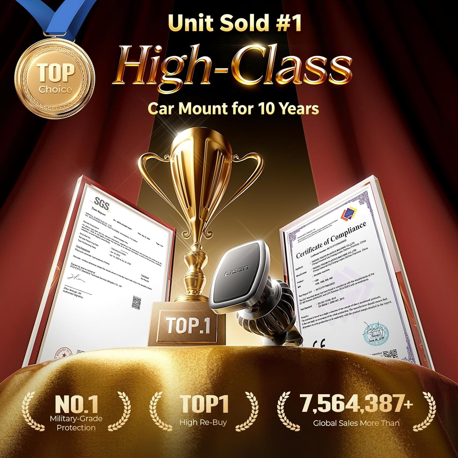 Magnetic Phone Holder for Car - Upgraded Clip Ultra 6 Strong Magnets, Phone Magnets for Back of Phone, Soporte De Telefono Para Carro for Galaxy S25 Ultra 4-6.7 Inch Smartphones (Black)