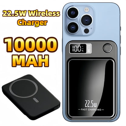 Wireless Portable Charger with LED Power Display, 10000Mah 22.5W Fast Charging Phone External Battery Bank, 2 in 1 Wireless Magnetic Power Bank, Emergency Backup Battery Pack for Iphone and Android