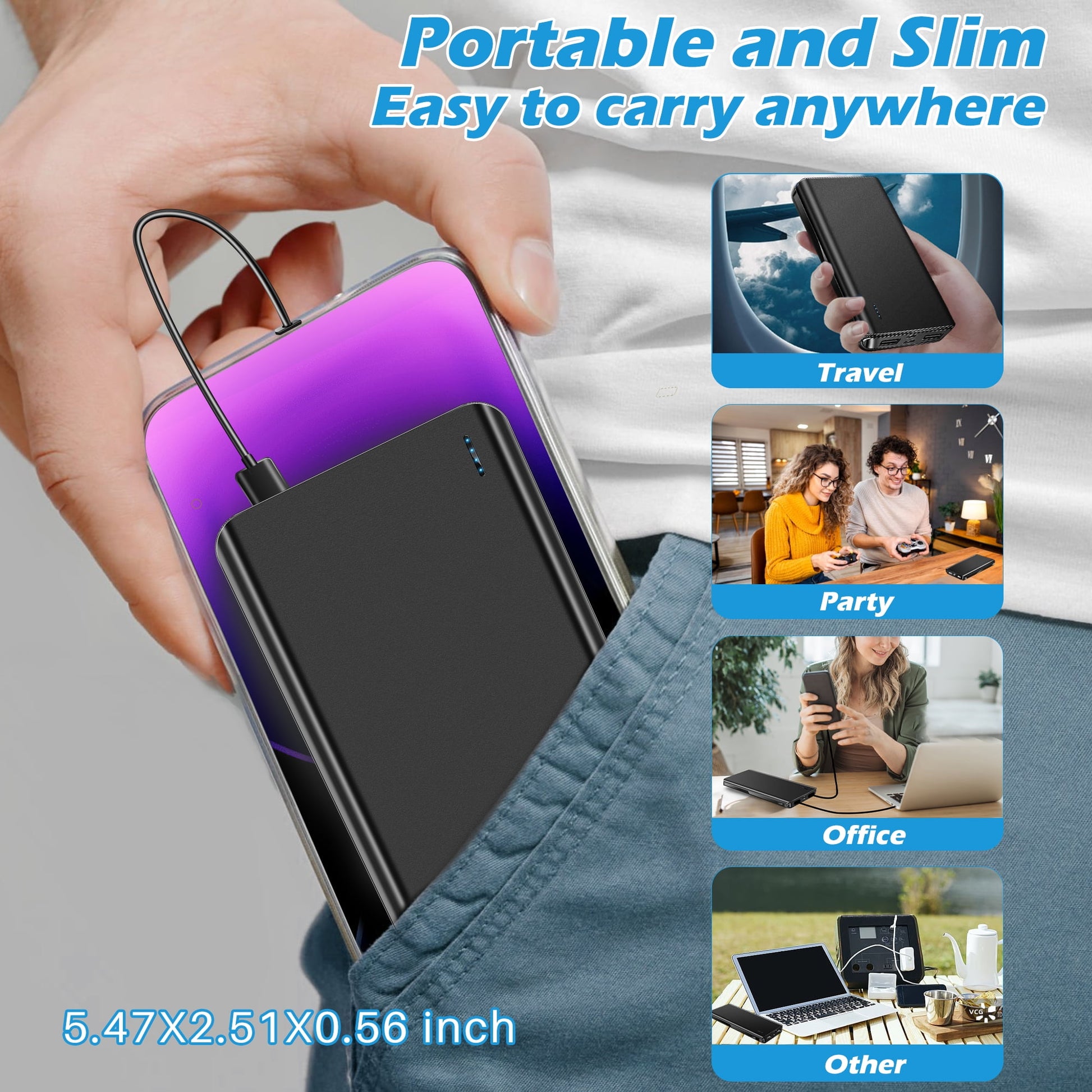 20000 Mah Portable Charger Power Bank Dual USB Battery Pack for Iphone, Ipad, Galaxy, Android, Pixel and Tablet (Black)