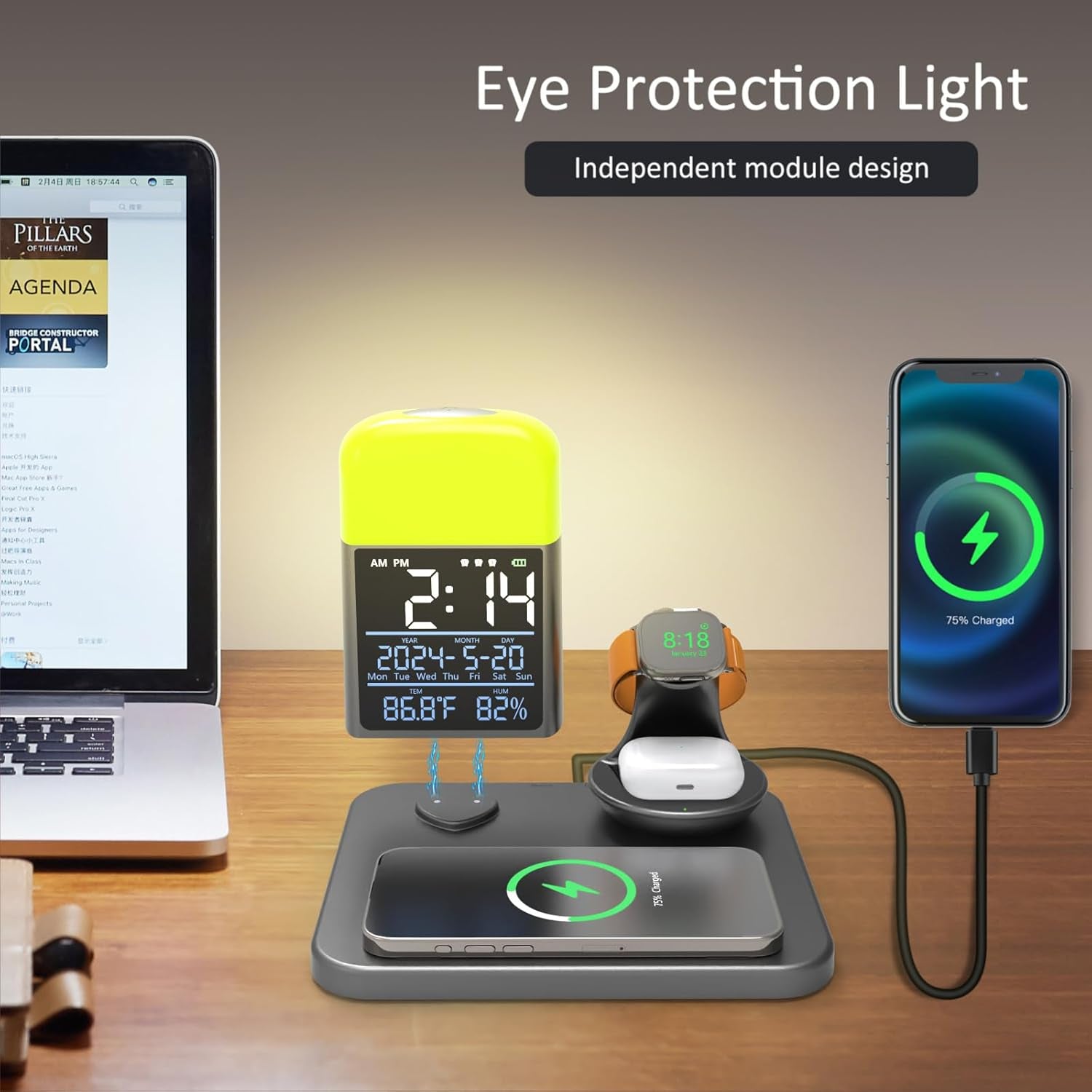 3 in 1 Wireless Charging Station,Wireless Charger Compatible with Iphone 16/15/14/13/Pro/Max/Xs/Plus.For Apple Watch,Charging Dock for Airpods with Digital Alarm Clock and Night Light (Y21)