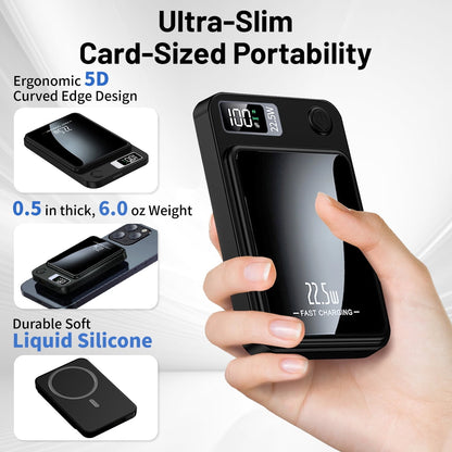 Wireless Portable Charger with LED Power Display, 10000Mah 22.5W Fast Charging Phone External Battery Bank, 2 in 1 Wireless Magnetic Power Bank, Emergency Backup Battery Pack for Iphone and Android